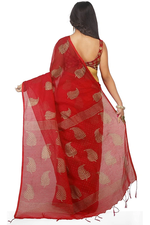 Golden Leaf Hand Paint Saree - Red