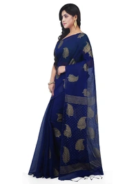 Golden Leaf Hand Paint Saree - Navy Blue