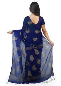 Golden Leaf Hand Paint Saree - Navy Blue