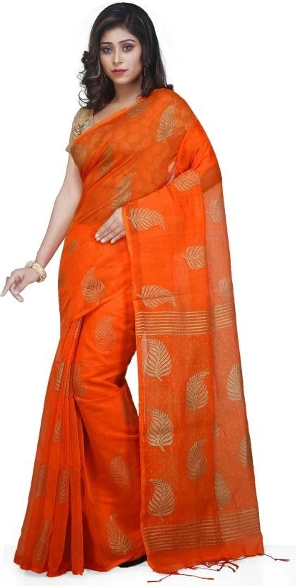 Golden Leaf Hand Paint Saree - Chilean Fire