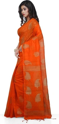 Golden Leaf Hand Paint Saree - Chilean Fire
