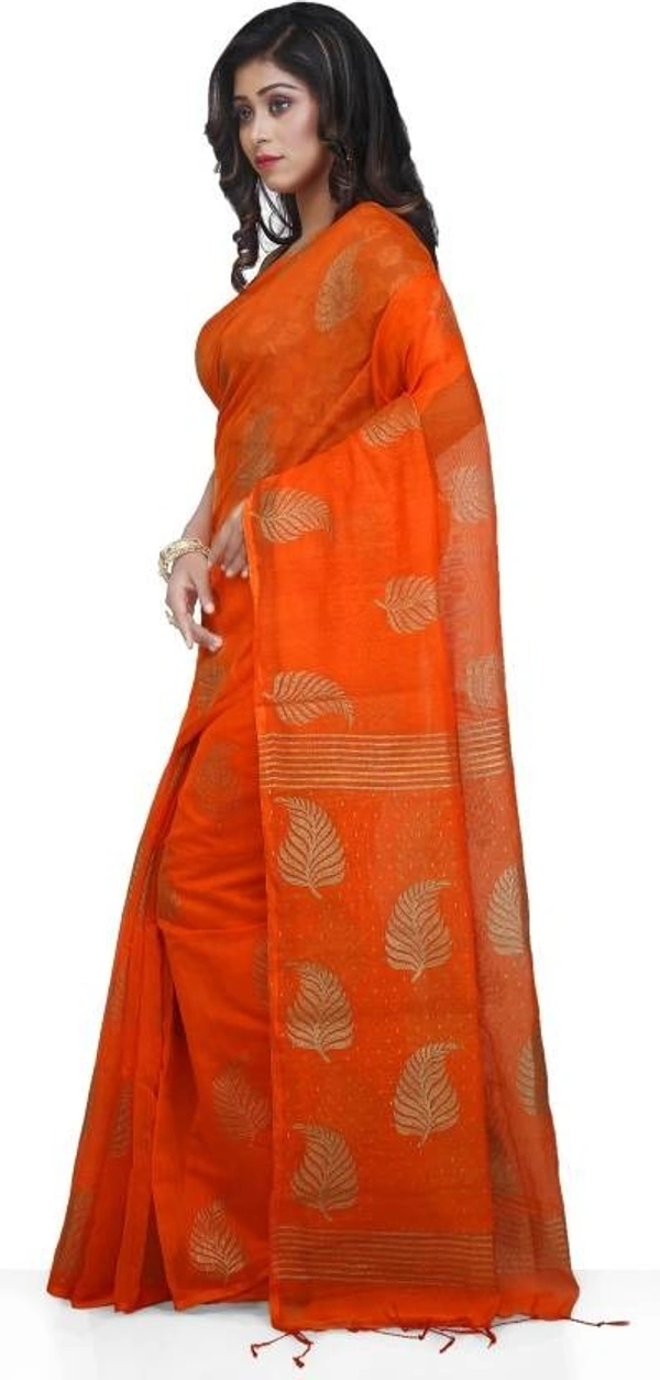 Golden Leaf Hand Paint Saree - Chilean Fire