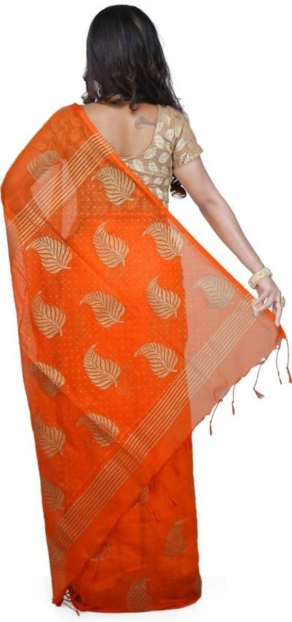 Golden Leaf Hand Paint Saree - Chilean Fire