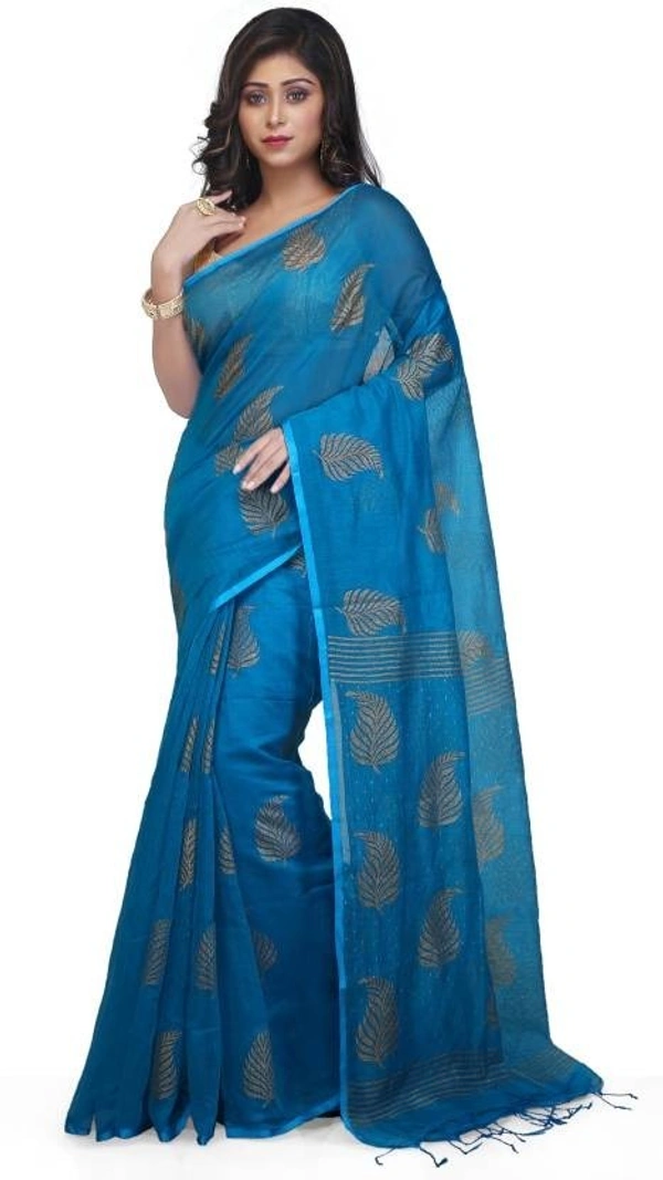 Golden Leaf Hand Paint Saree - Seagull
