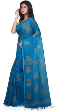 Golden Leaf Hand Paint Saree - Seagull