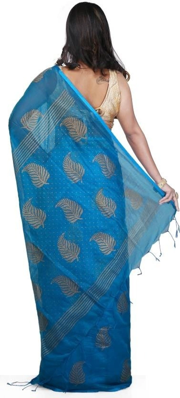 Golden Leaf Hand Paint Saree - Seagull