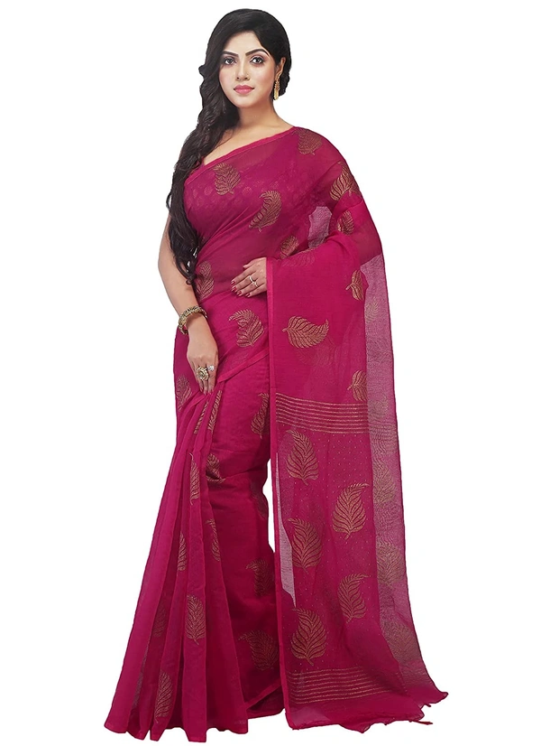 Golden Leaf Hand Paint Saree - Maroon