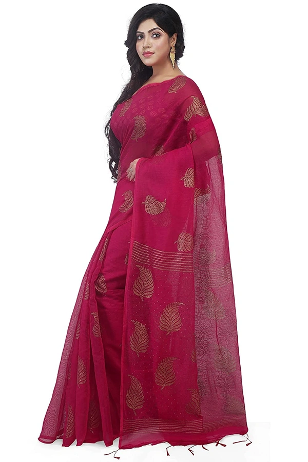 Golden Leaf Hand Paint Saree - Maroon