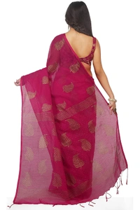 Golden Leaf Hand Paint Saree - Maroon