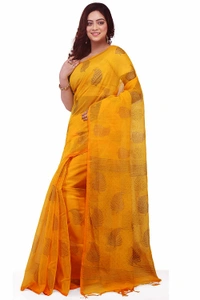 Golden Leaf Hand Paint Saree - Yellow