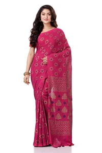 Golden Floral Hand Paint Saree - Maroon