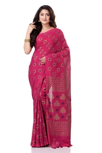 Golden Floral Hand Paint Saree - Maroon