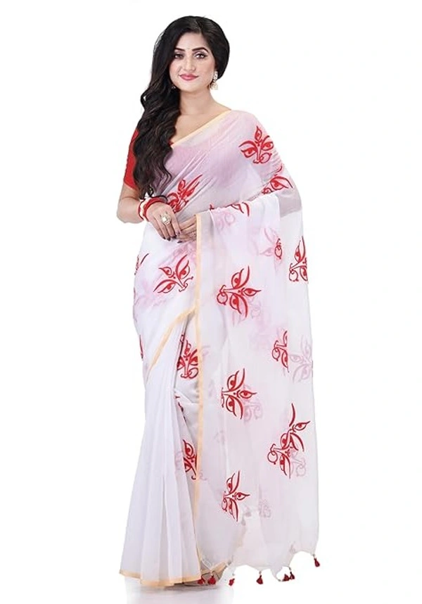 Handloom Devi Embroidered Saree - White & Red