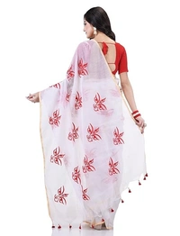Handloom Devi Embroidered Saree - White & Red