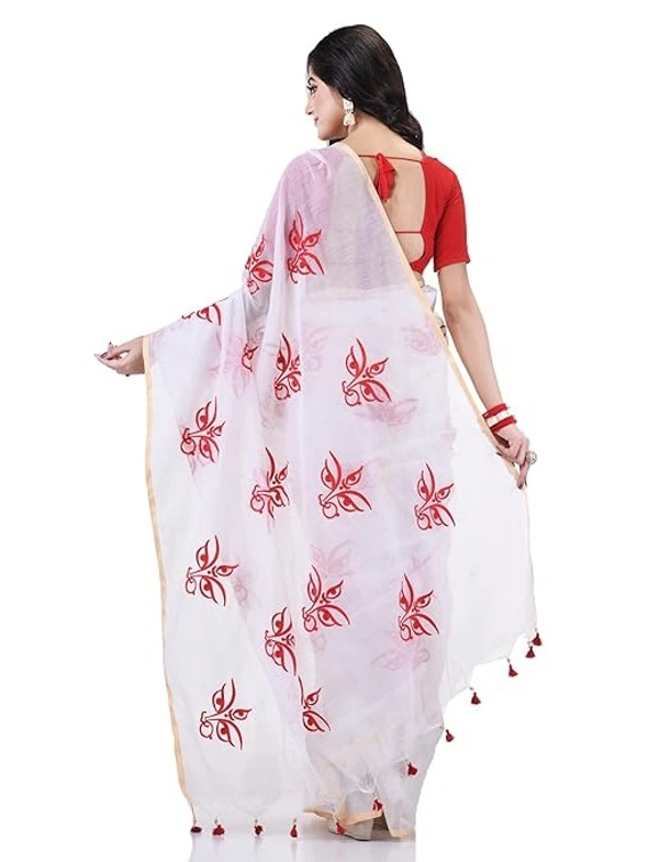 Handloom Devi Embroidered Saree - White & Red