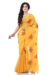 Handloom Devi Embroidered Saree - Yellow