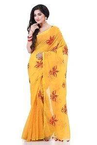 Handloom Devi Embroidered Saree - Yellow