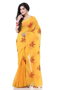 Handloom Devi Embroidered Saree - Yellow