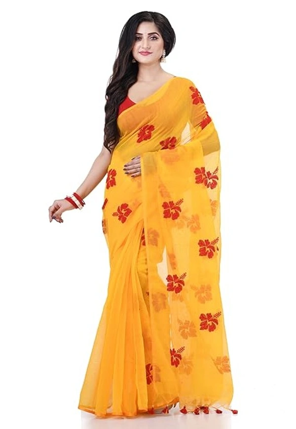 Handloom Flower Embroidered Saree - Yellow