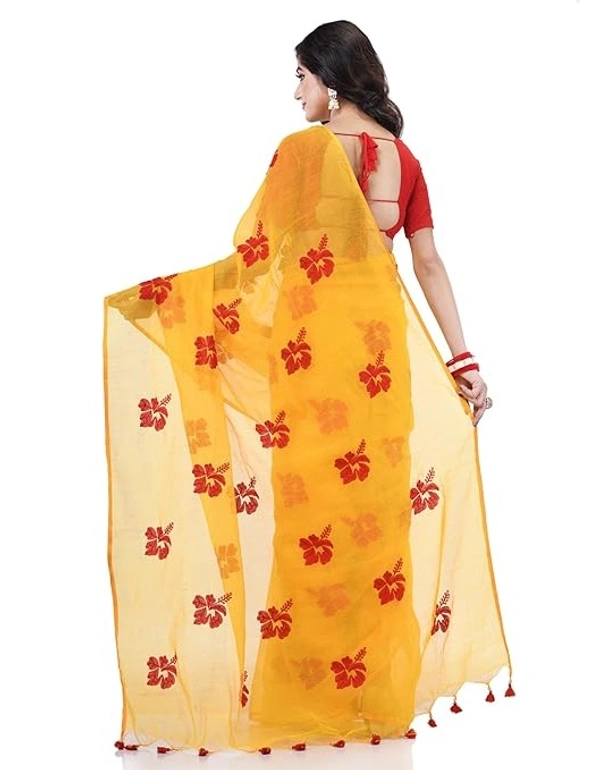 Handloom Flower Embroidered Saree - Yellow