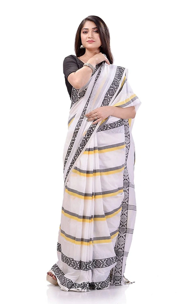 Handloom Jamdani Woven Cotton Saree - White, Cotton