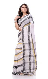 Handloom Jamdani Woven Cotton Saree - White, Cotton