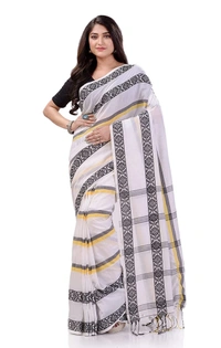 Handloom Jamdani Woven Cotton Saree - White, Cotton