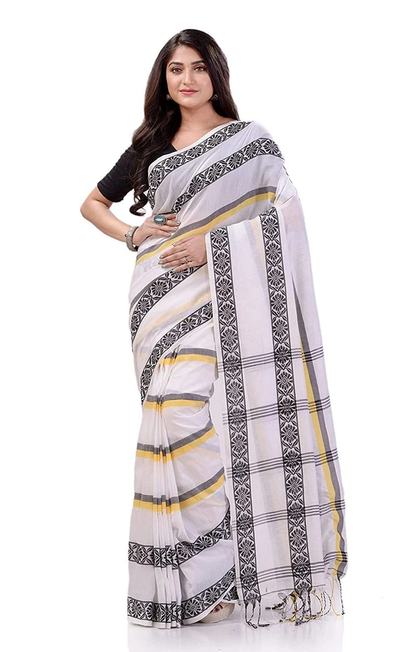 Handloom Jamdani Woven Cotton Saree - White, Cotton