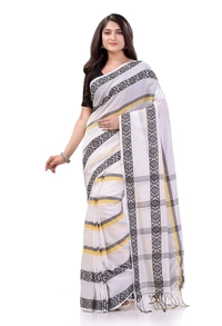 Handloom Jamdani Woven Cotton Saree - White, Cotton