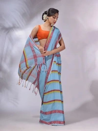 Handloom Jamdani Woven Cotton Saree - Seagull, Cotton