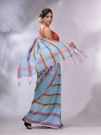 Handloom Jamdani Woven Cotton Saree - Seagull, Cotton