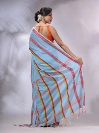 Handloom Jamdani Woven Cotton Saree - Seagull, Cotton