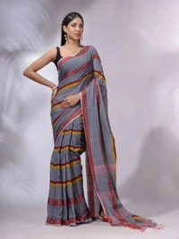 Handloom Jamdani Woven Cotton Saree - Gray, Cotton