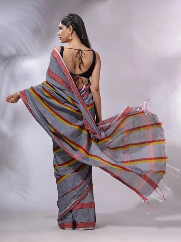 Handloom Jamdani Woven Cotton Saree - Gray, Cotton