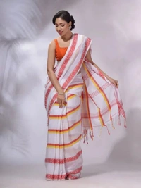 Handloom Jamdani Woven Cotton Saree - White, Cotton