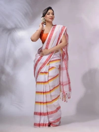 Handloom Jamdani Woven Cotton Saree - White, Cotton