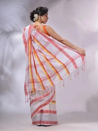 Handloom Jamdani Woven Cotton Saree - White, Cotton