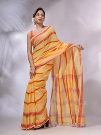 Handloom Jamdani Woven Cotton Saree - Yellow Sea, Cotton