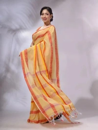 Handloom Jamdani Woven Cotton Saree - Yellow Sea, Cotton