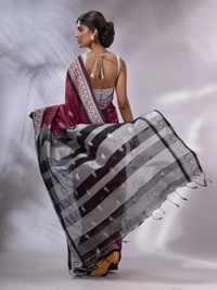 Handloom Woven Floral Work Border Saree - Maroon, Cotton