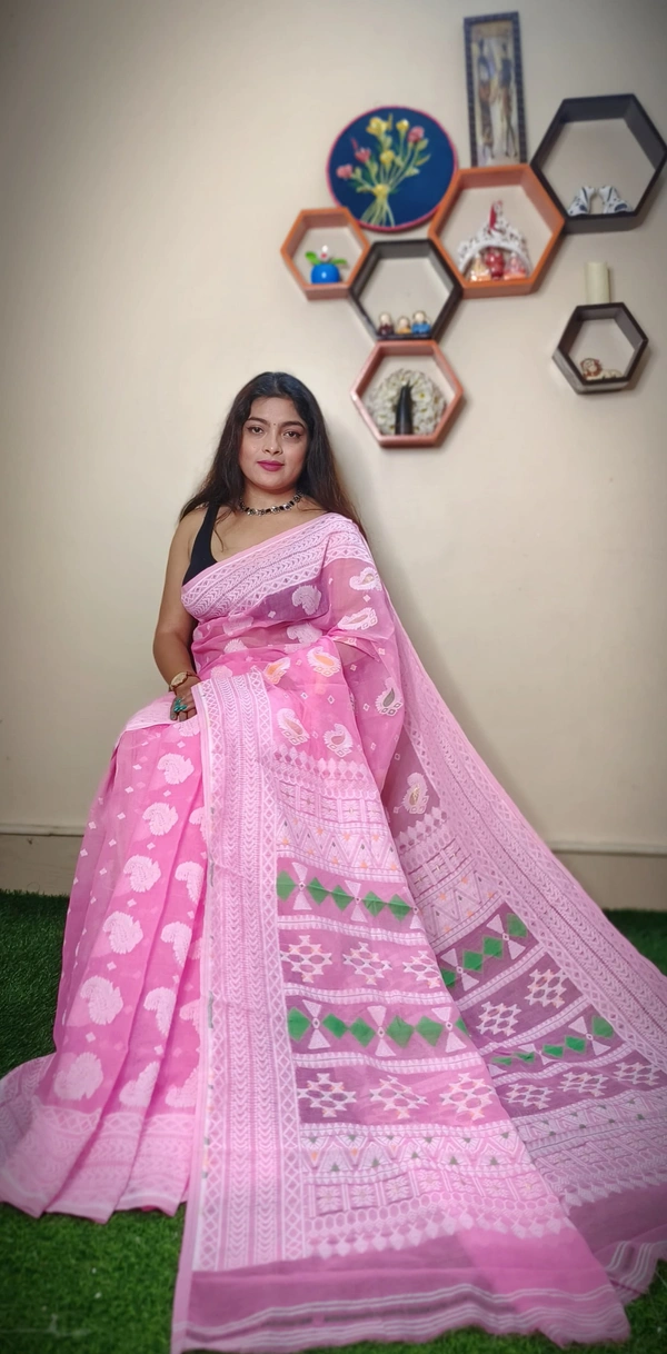 Handloom Traditional Woven Soft Jamdani - Pink