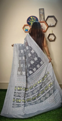 Handloom Traditional Woven Soft Jamdani - Silver