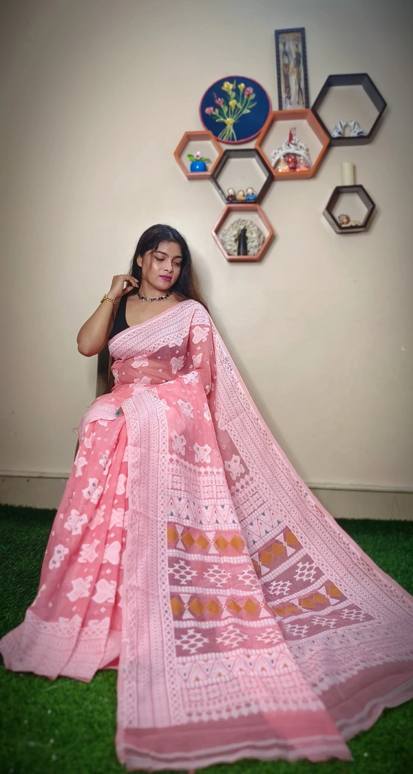 Handloom Traditional Woven Soft Jamdani - Beauty Bush