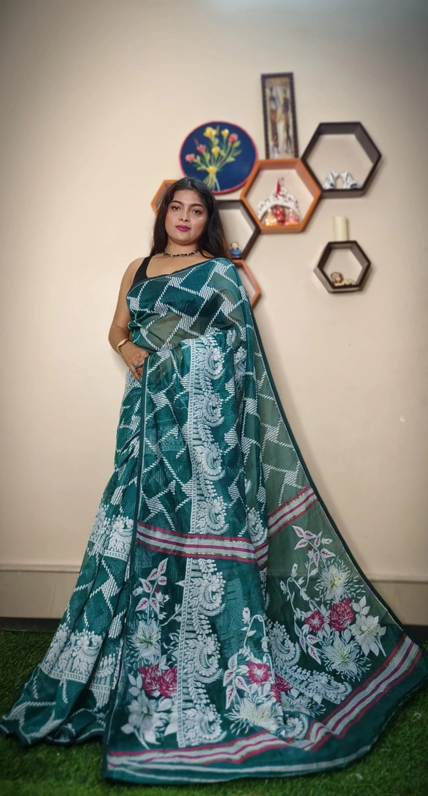 Handloom Traditional Woven Soft Jamdani - Teal