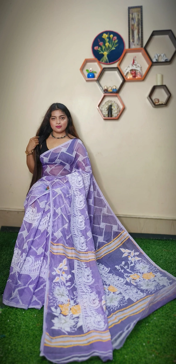 Handloom Traditional Woven Soft Jamdani - Lavender