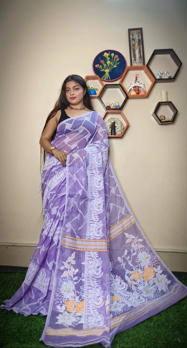 Handloom Traditional Woven Soft Jamdani - Lavender