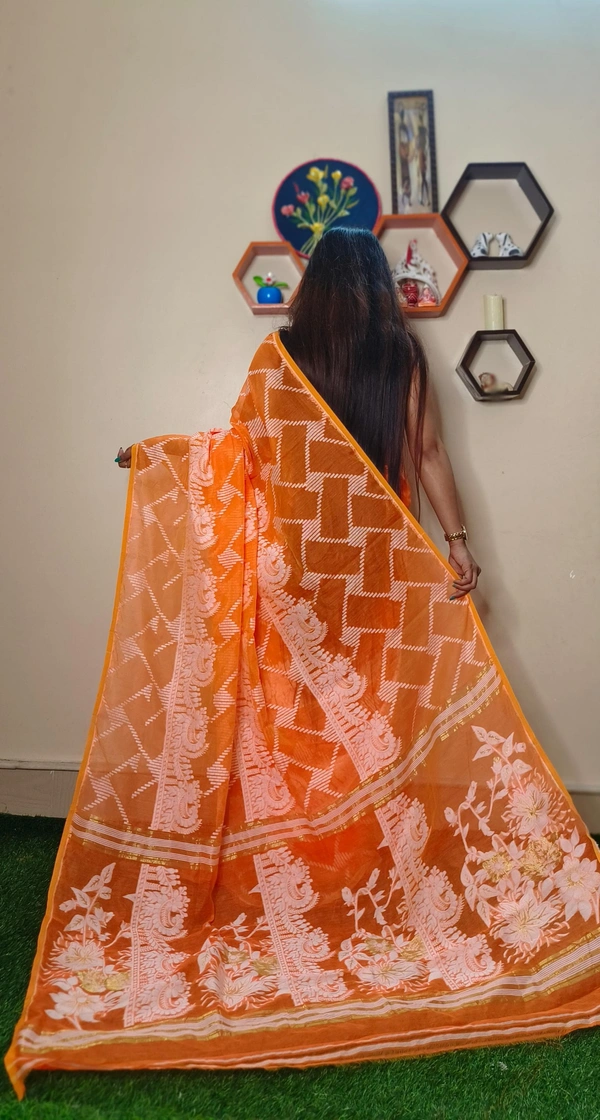 Handloom Traditional Woven Soft Jamdani - Orange