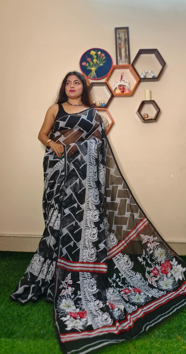 Handloom Traditional Woven Soft Jamdani - Black