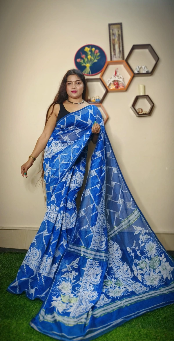 Handloom Traditional Woven Soft Jamdani - Blue
