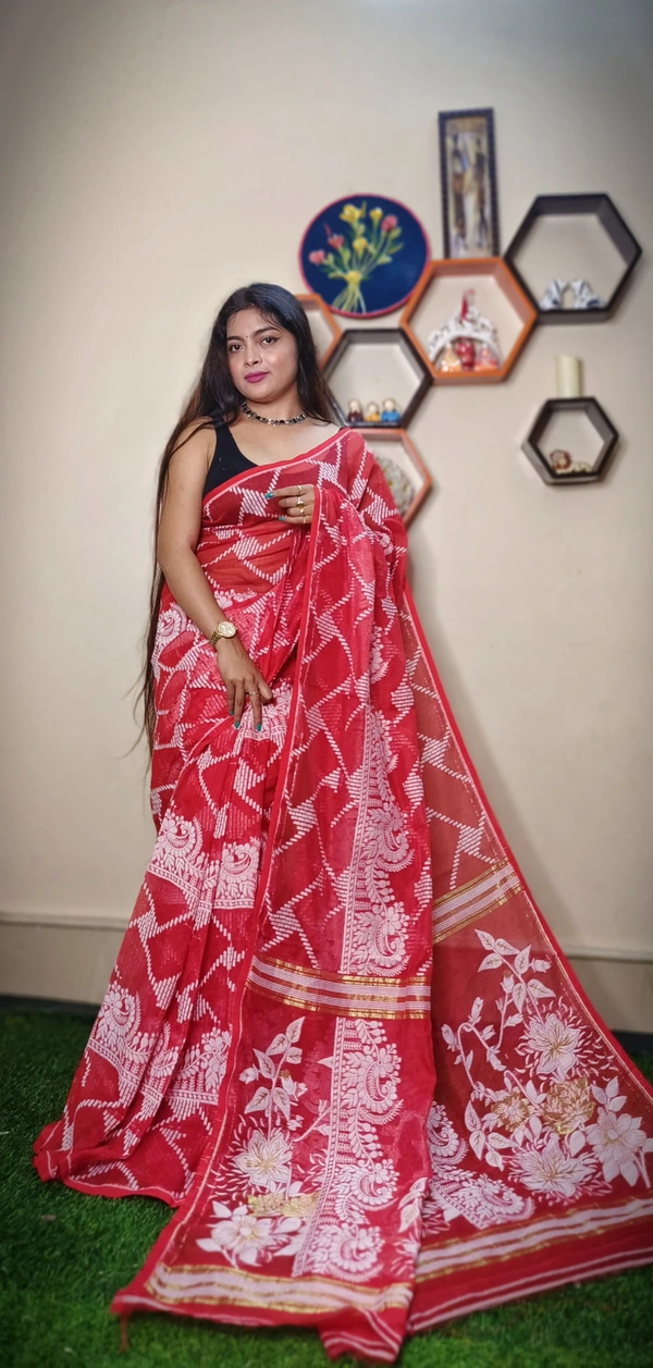 Handloom Traditional Woven Soft Jamdani - Red